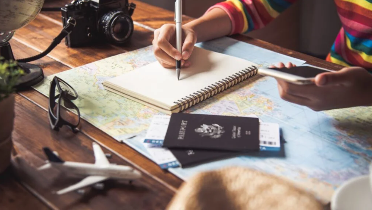 Student preparing travel documents